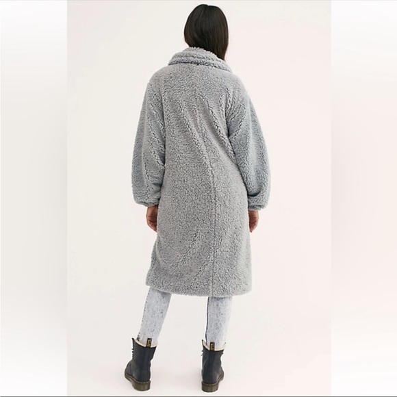 Free People Blue Tessa Teddy Longline Faux Sherpa Fur Trench Coat - Picture 4 of 13